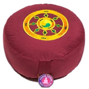 Cuscino meditazione rosso scuro Ruota del Dharma