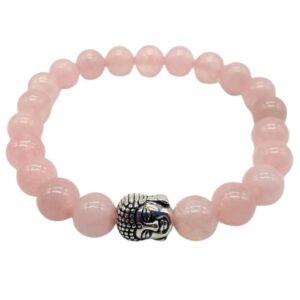 Braccialetto Quarzo rosa con Buddha perle 8 mm