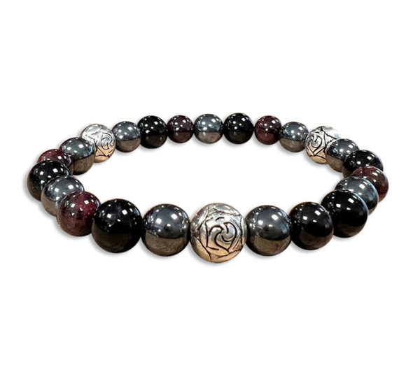 Braccialetto Tormalina Nera, Granato Rosso, Ematite perle 8 mm